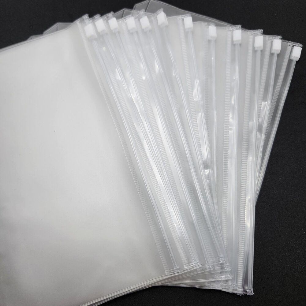 12 Pcs A5 Binder Slidder Zip Top Pockets Clear PVC Binder Pouches 6 Holes